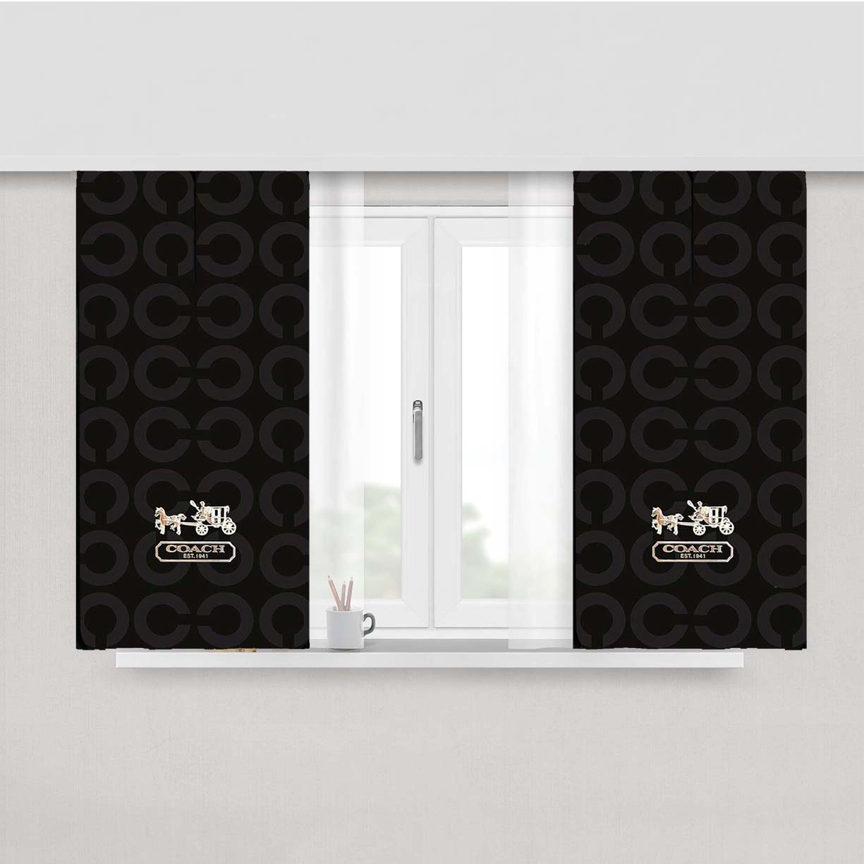 Logo Coach New York Peach Skin Window Curtains