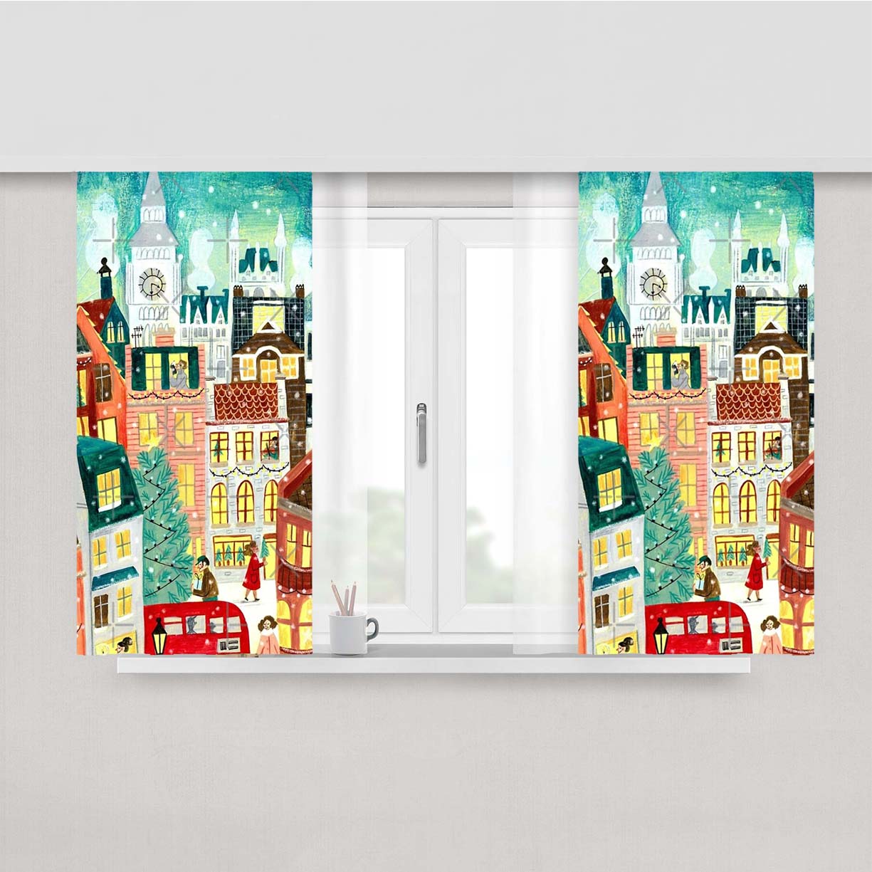 London City In The Snow Peach Skin Window Curtains