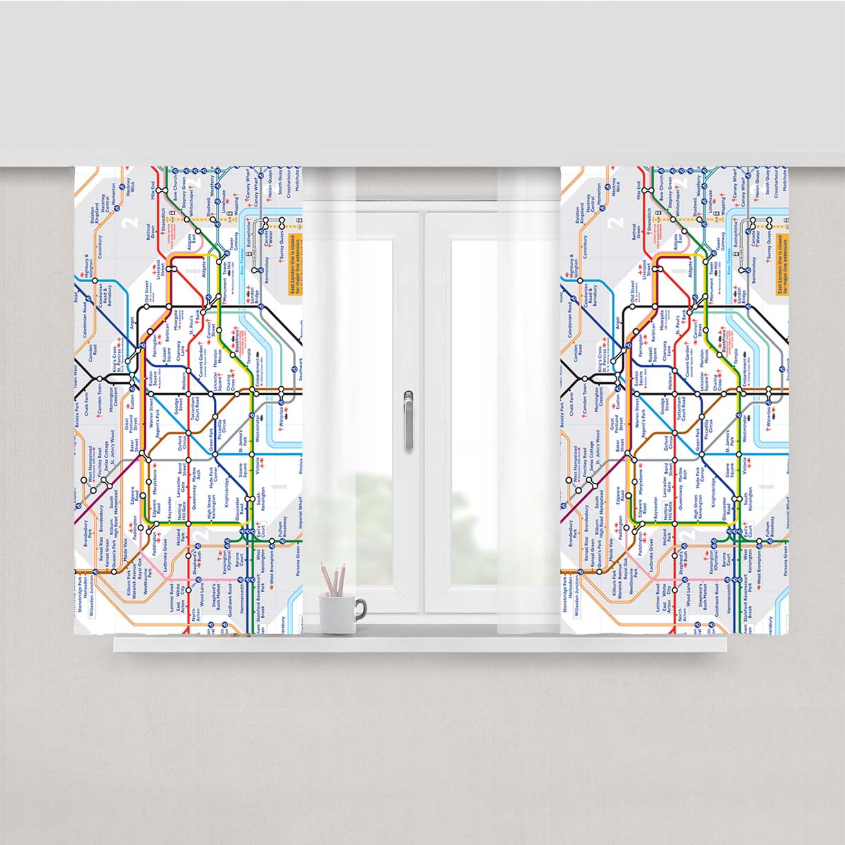 London Tube Map Peach Skin Window Curtains