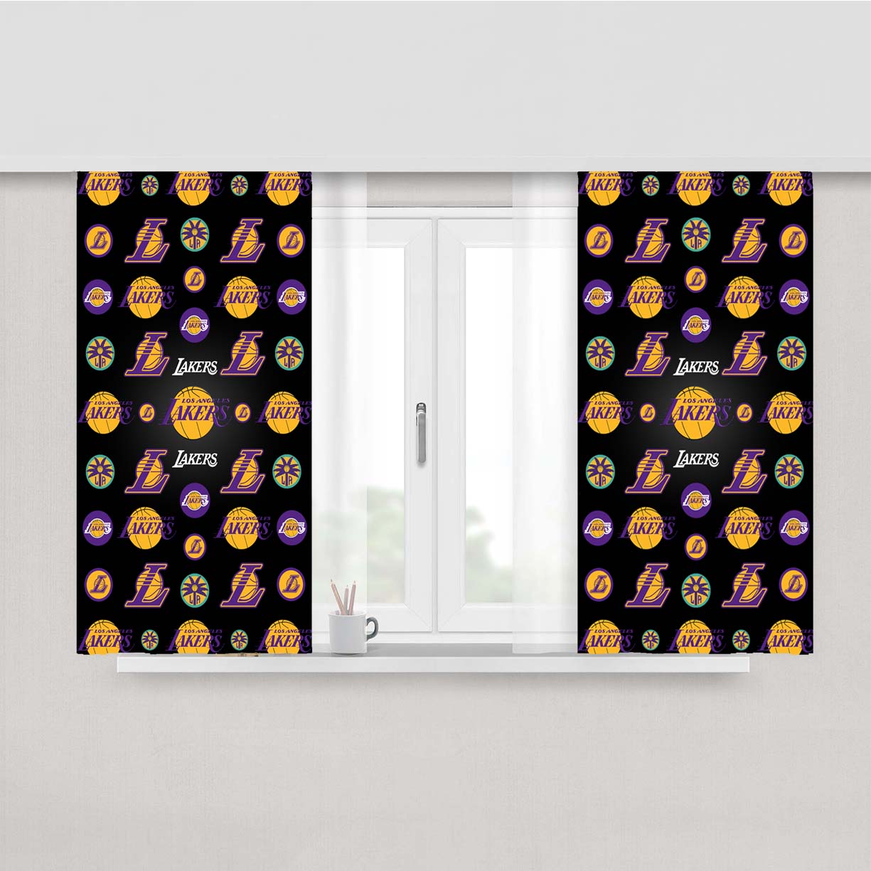 Los Angeles Lakers Logo Pattern Peach Skin Window Curtains