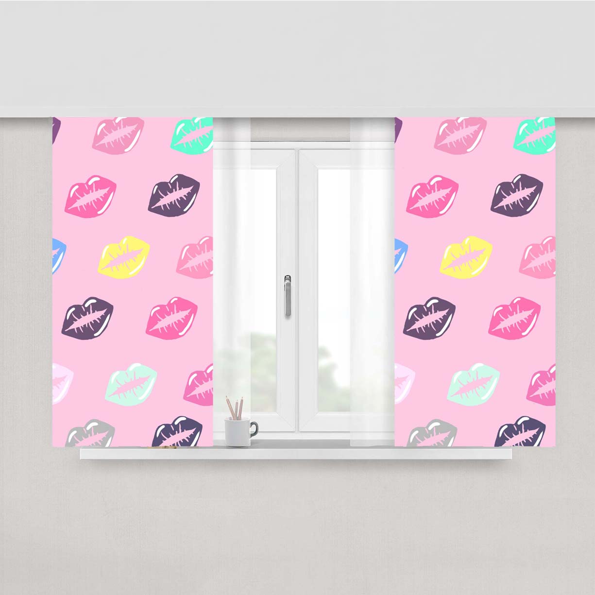 Love Lips Pattern Peach Skin Window Curtains