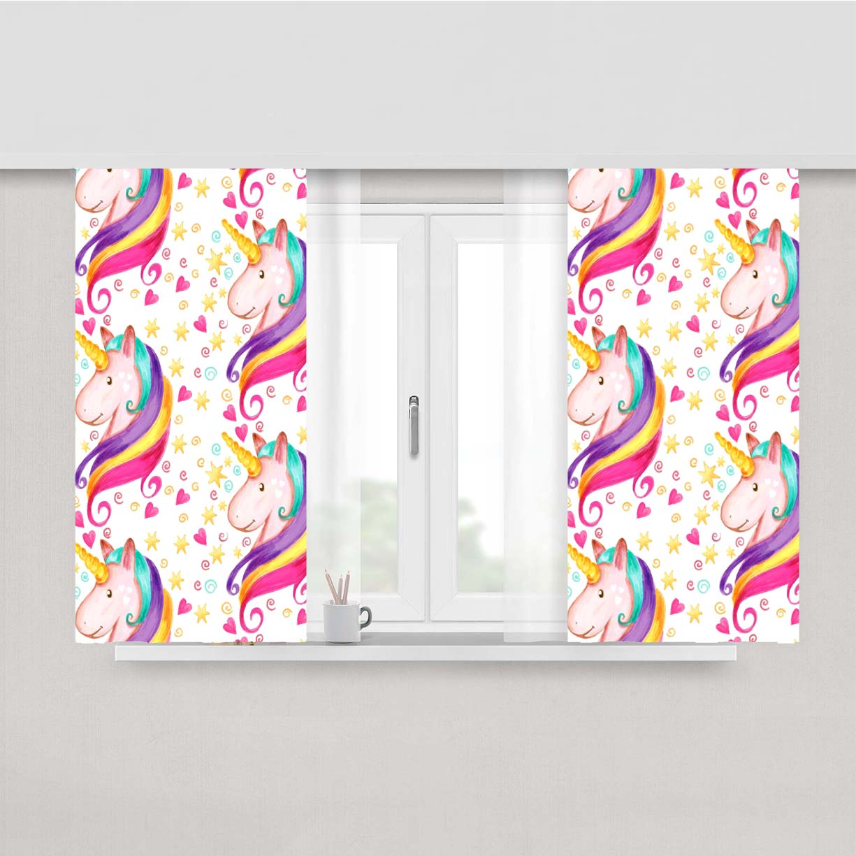 Love Unicorn Pattern Peach Skin Window Curtains