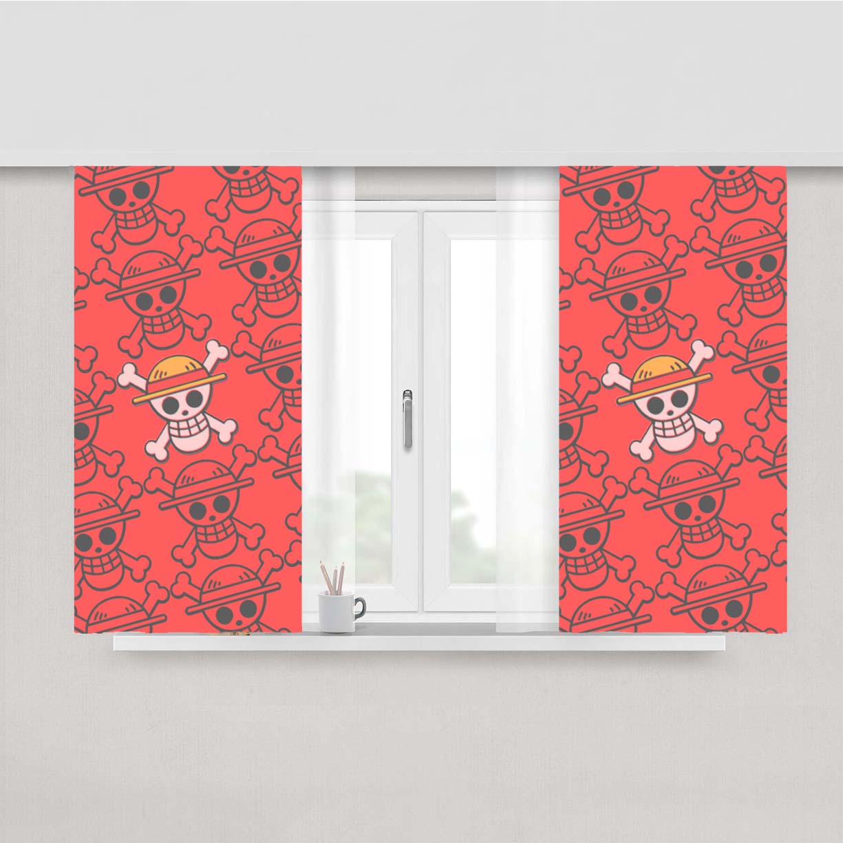 Luffy Onepiece Flag Pattern Peach Skin Window Curtains