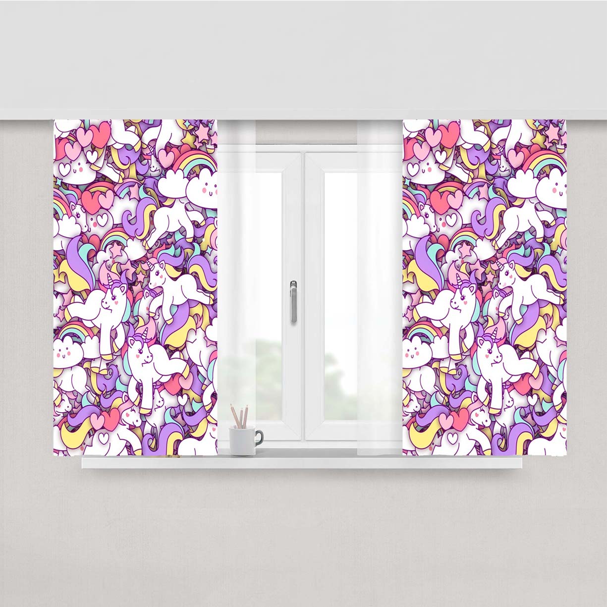 Magic Cute Unicorns Pattern Peach Skin Window Curtains