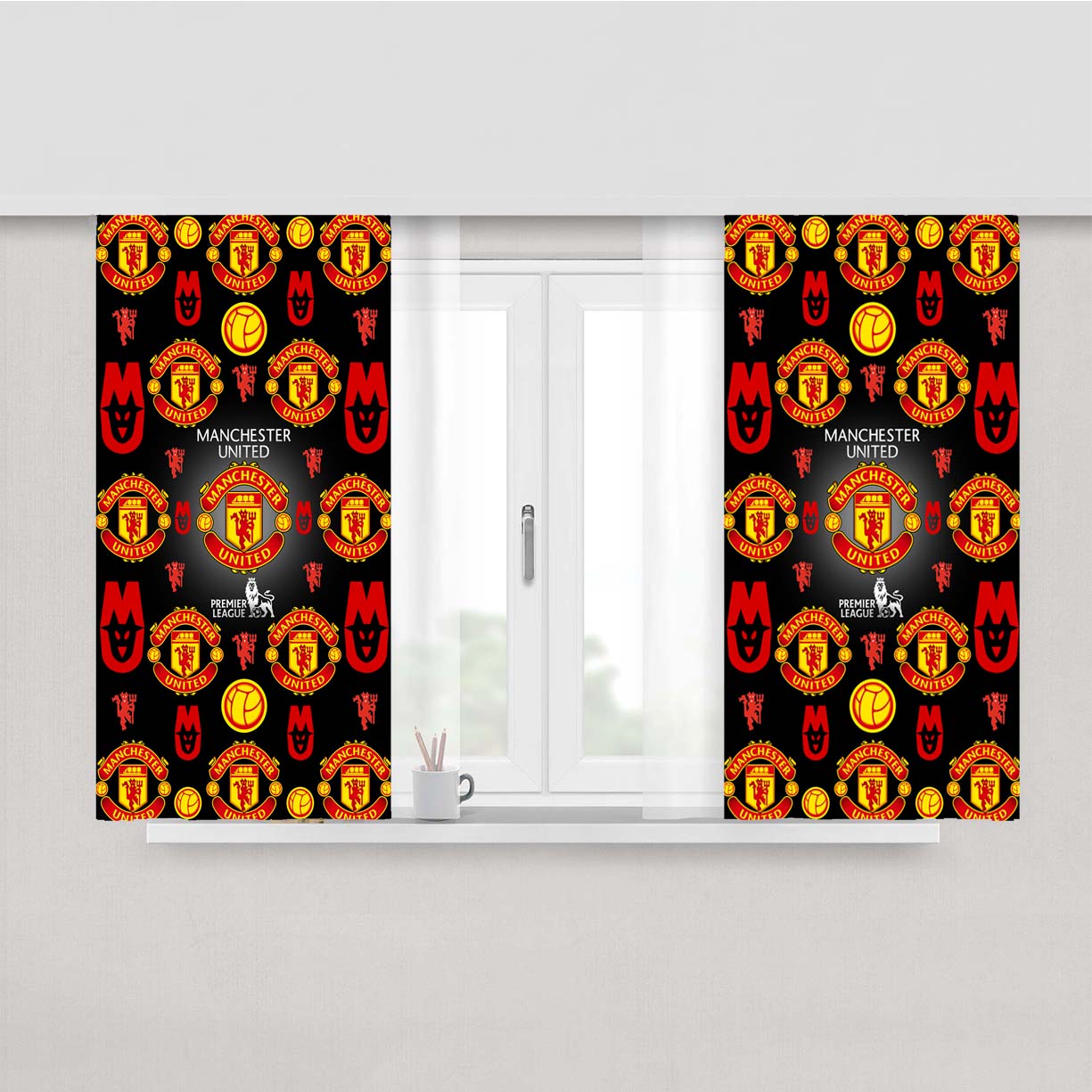 Manchester United Logo Pattern Peach Skin Window Curtains
