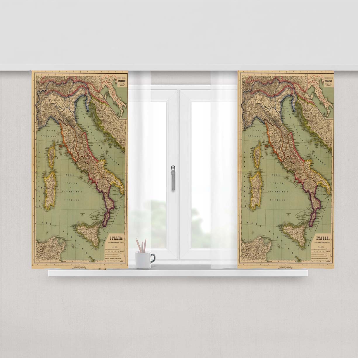 Map Of Italy From 1903 Peach Skin Window Curtains