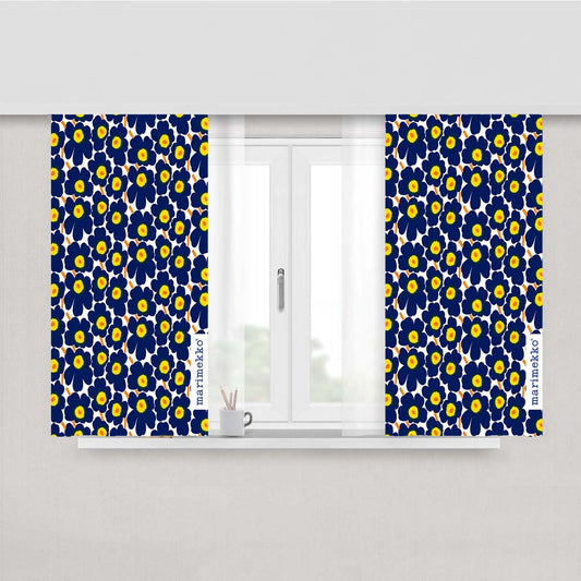 Marimekko Pieni Unikko Blue Flower Pattern Peach Skin Window Curtains