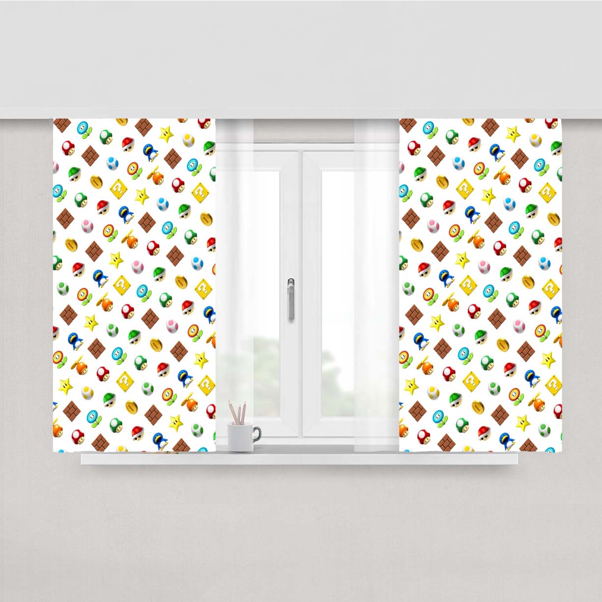 Mario Bros Game Platform Pattern Peach Skin Window Curtains