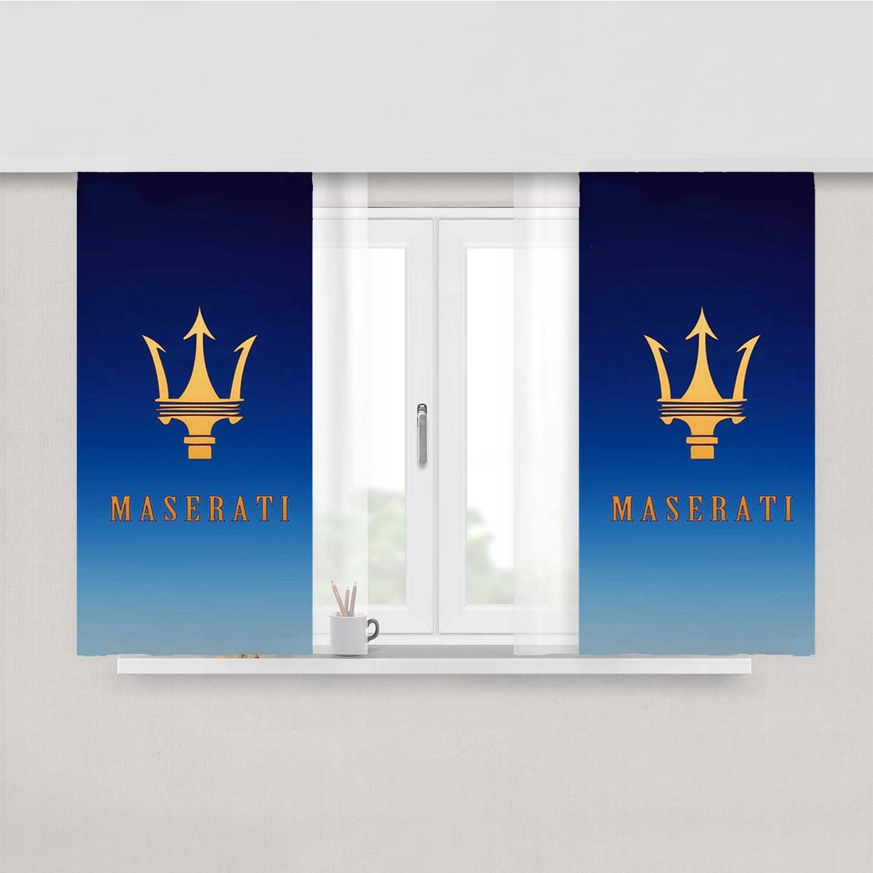 Maserati Gold Logo Peach Skin Window Curtains