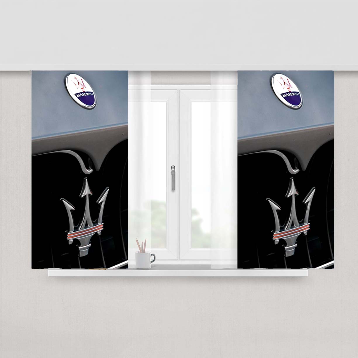 Maserati Trident Cars Logo Peach Skin Window Curtains
