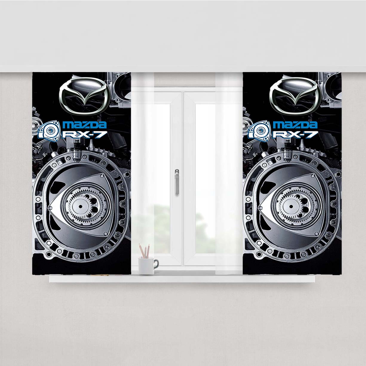 Mazda Rx-7 Car Rotary Engine Peach Skin Window Curtains