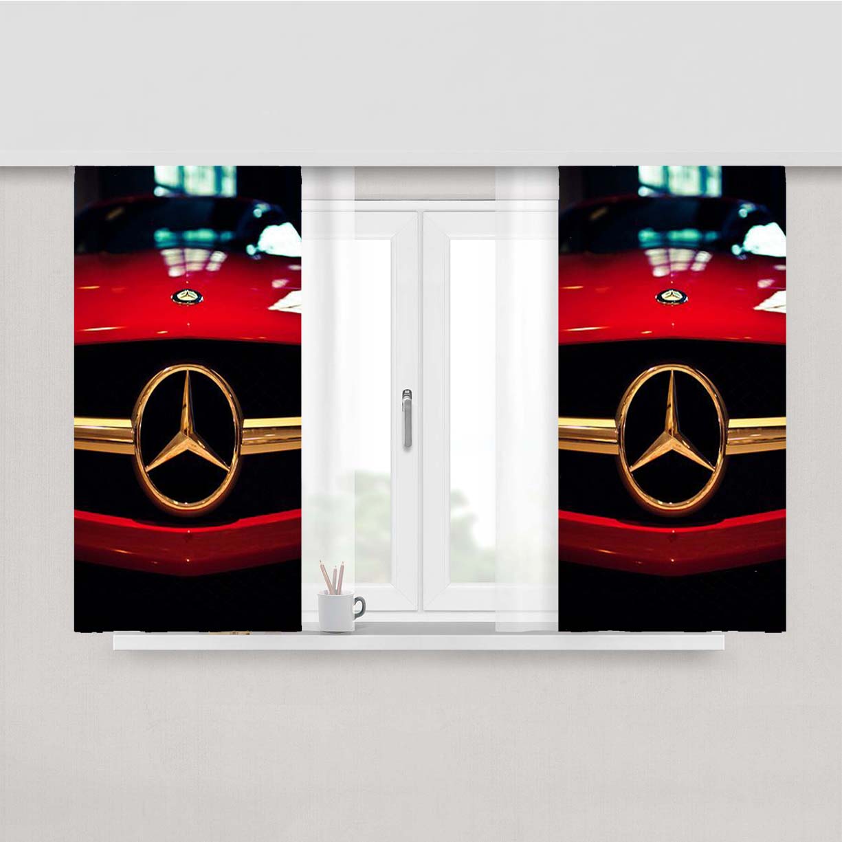 Mercedes Logo Cars Wheels Peach Skin Window Curtains