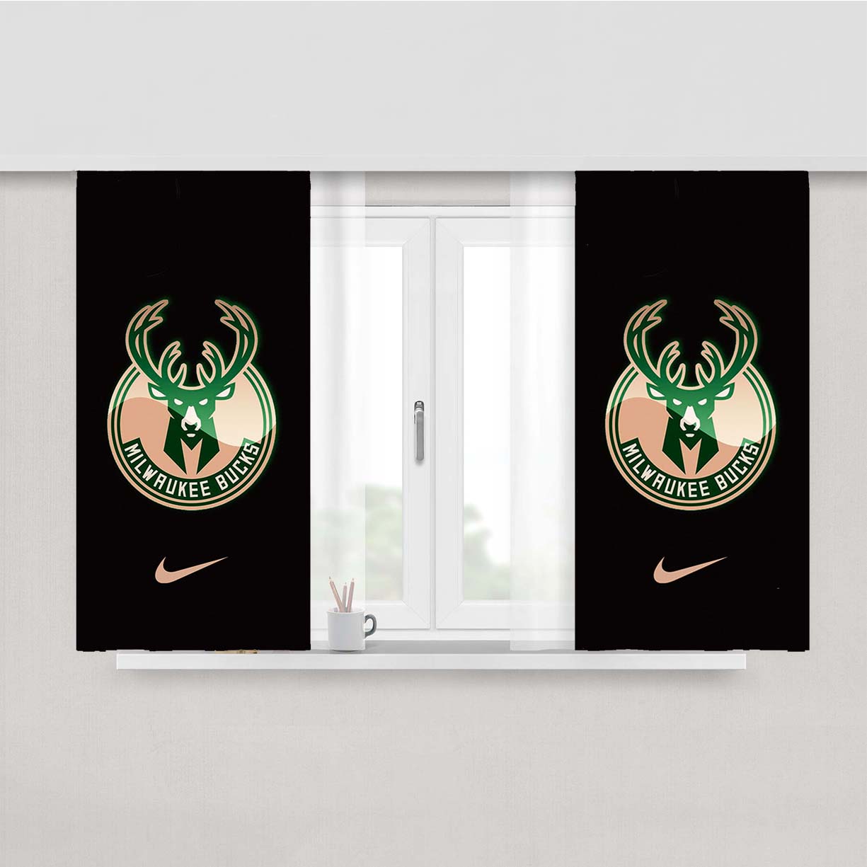 Milwaukee Bucks Logo 1 Peach Skin Window Curtains