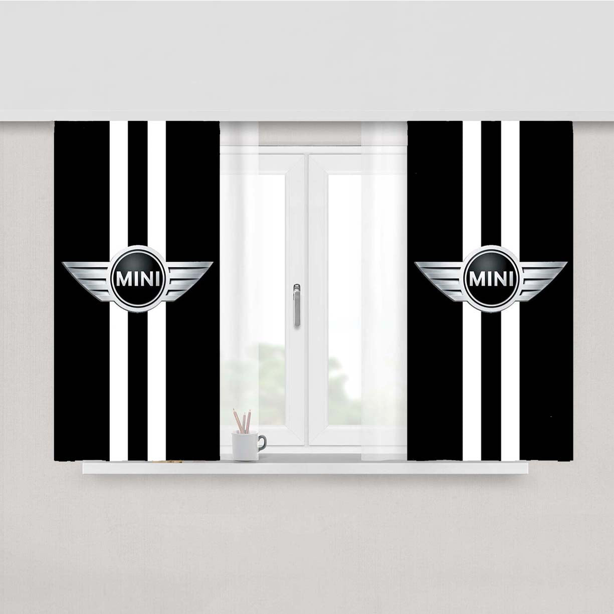 Mini Cooper Car Black White Logo Peach Skin Window Curtains