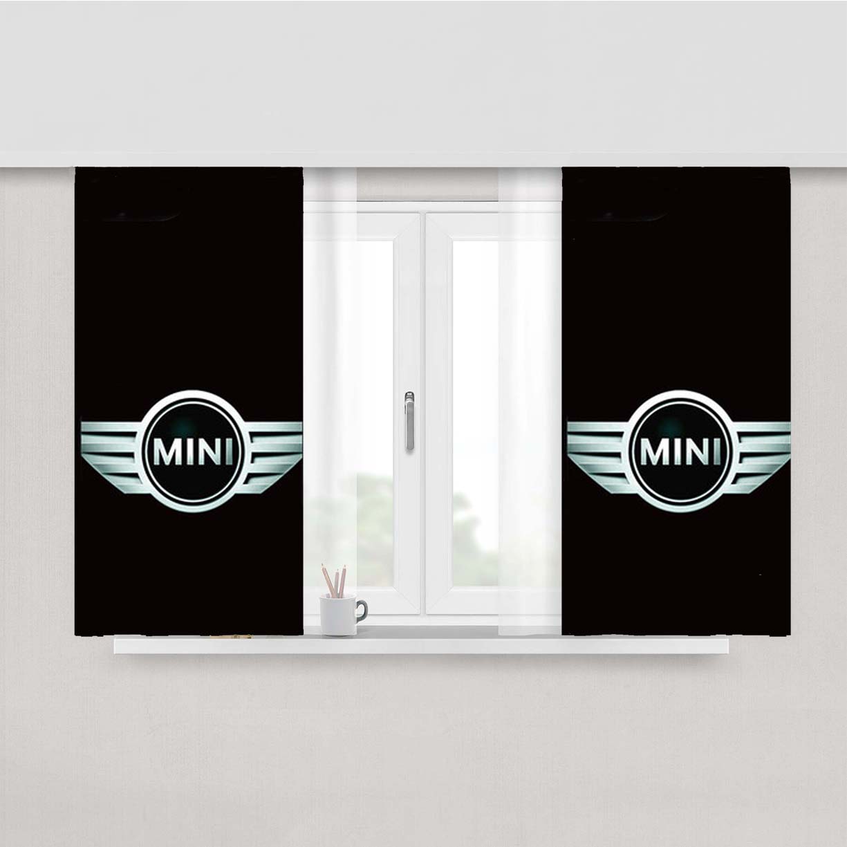 Mini Cooper Logo Black Peach Skin Window Curtains