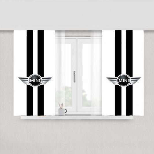 Mini Cooper Logo Black Stripes Peach Skin Window Curtains