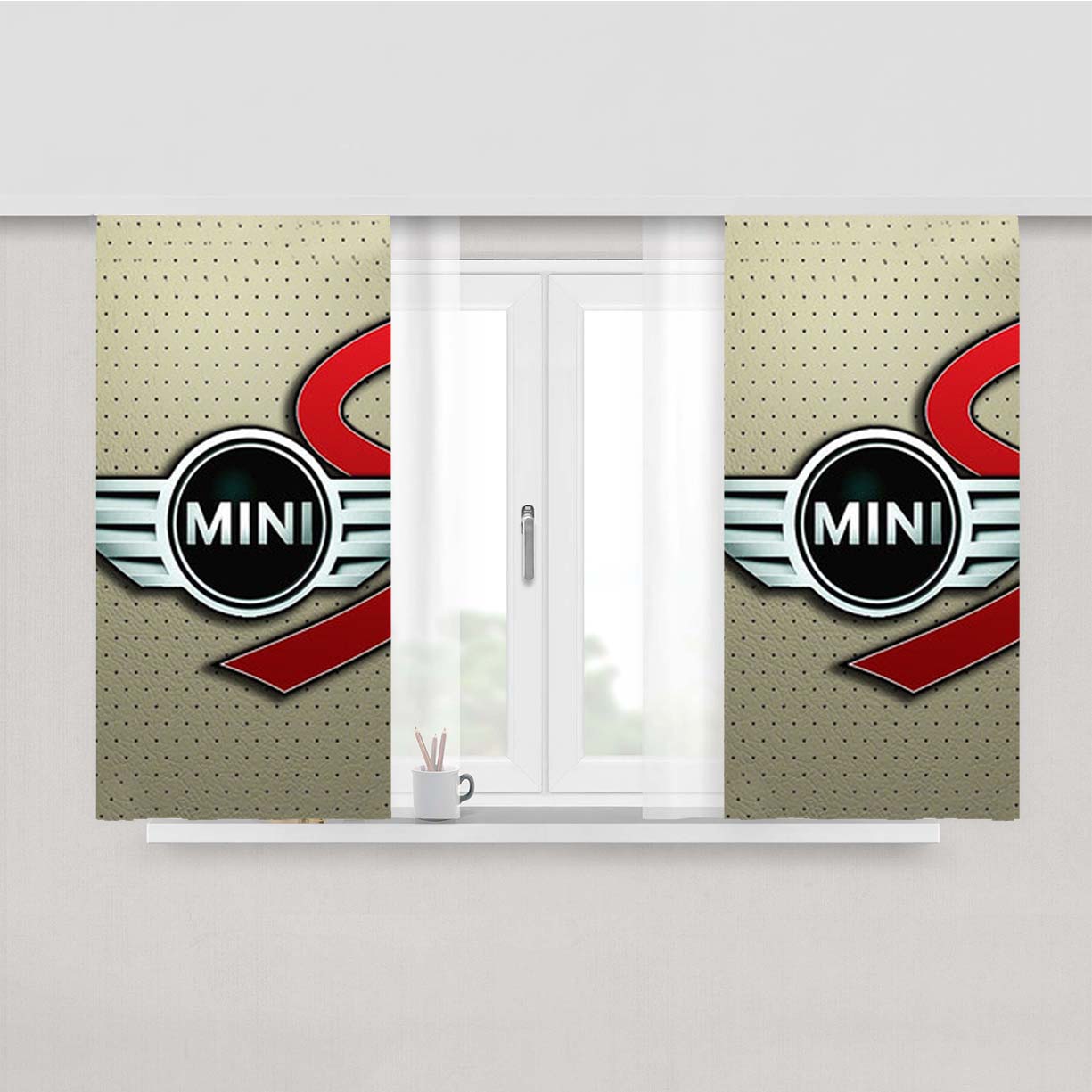 Mini Cooper Logo Silver Peach Skin Window Curtains