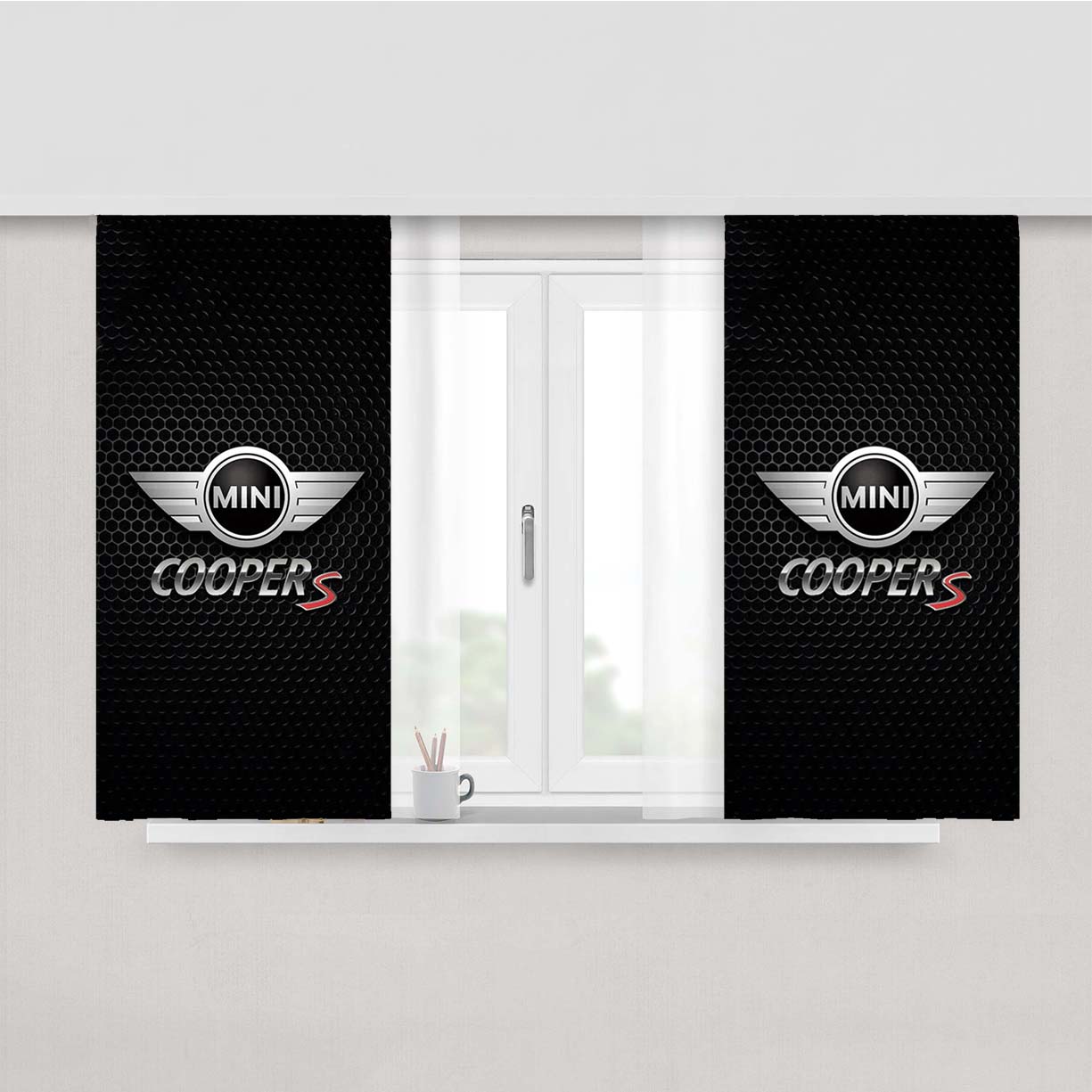 Mini Cooper S Metal Logo Peach Skin Window Curtains