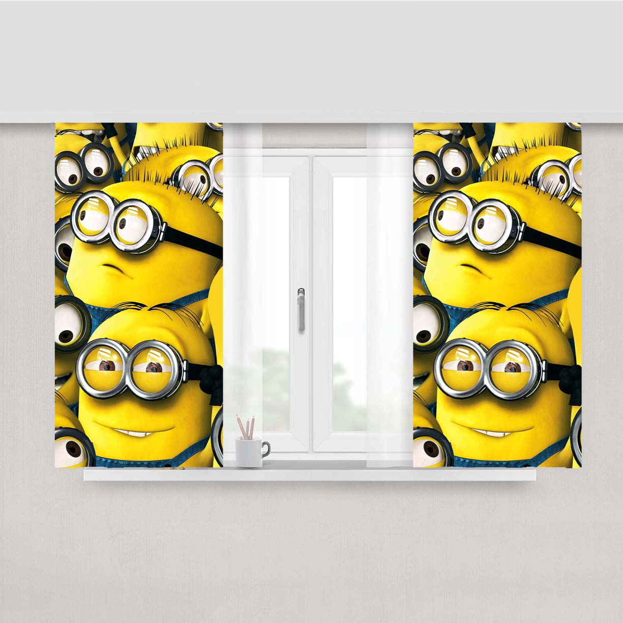 Minion Pattern Funny Peach Skin Window Curtains
