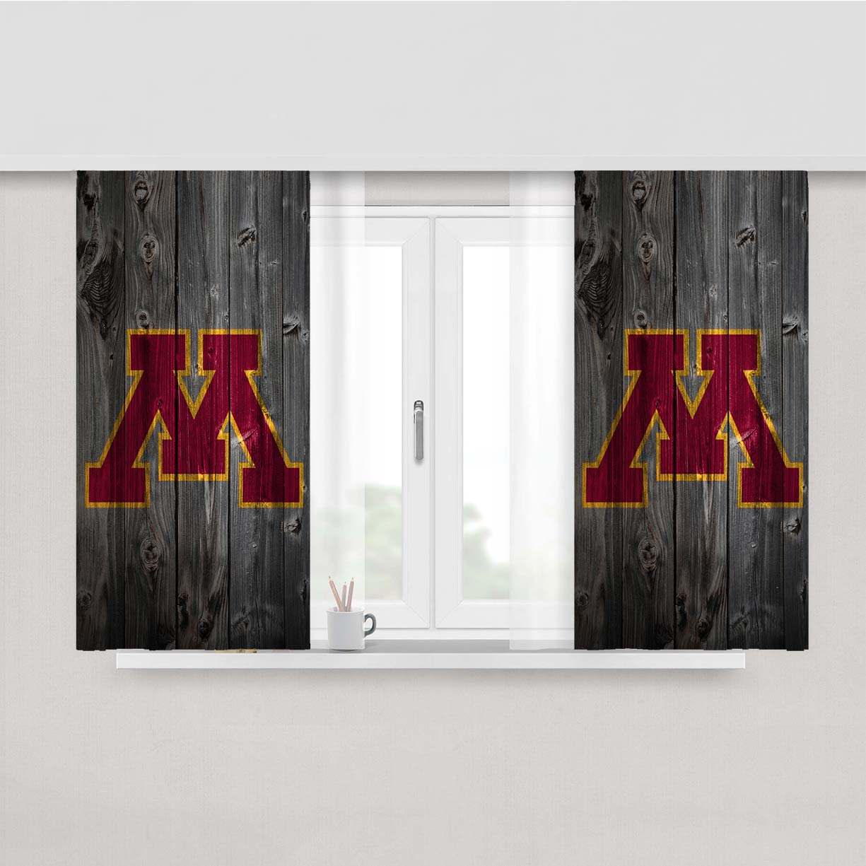 Minnesota Golden Gophers Dark Wood Logo Peach Skin Window Curtains