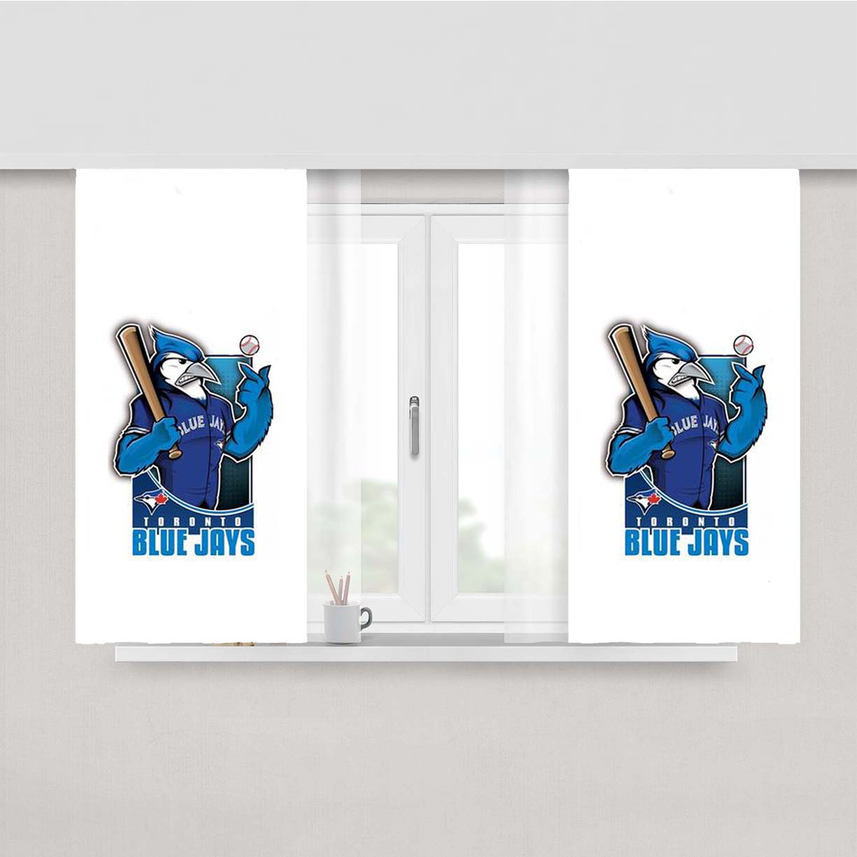 Mlb Blue Jays Bird Icon Peach Skin Window Curtains