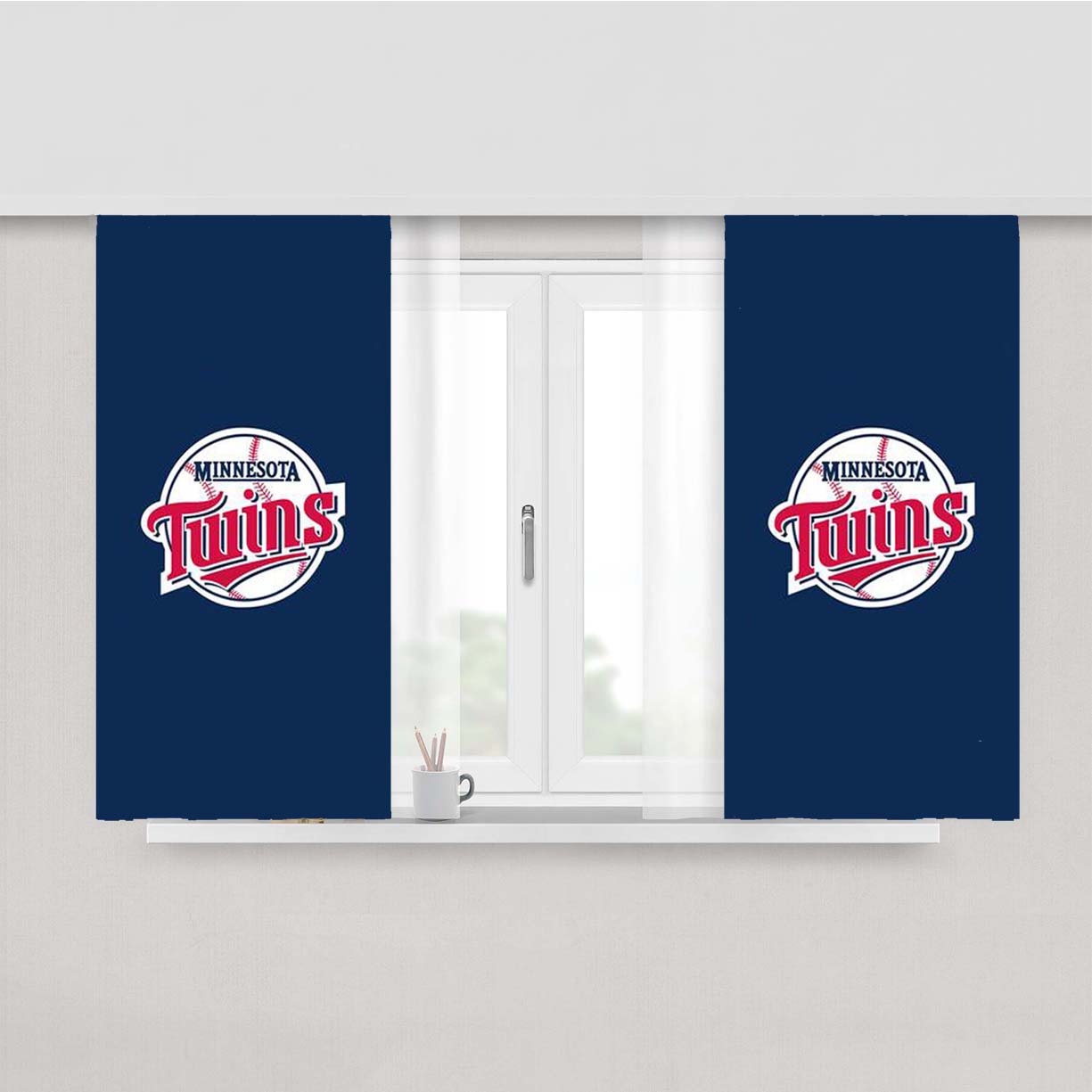 Mlb Minnesota Twins Logo Blue Peach Skin Window Curtains