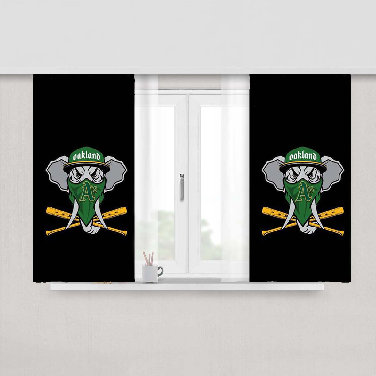 Mlb Oakland Athletics Elephant Logo Peach Skin Window Curtains