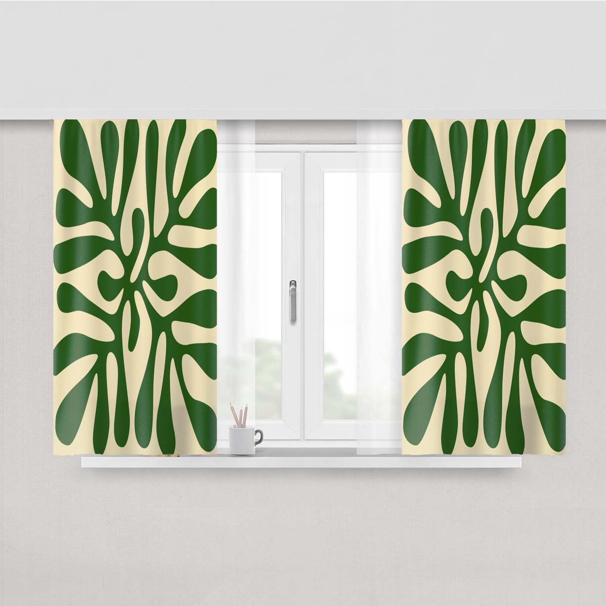 Modern Art Deco Plant Peach Skin Window Curtains