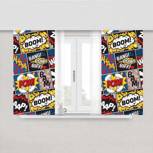 Modern Comic Book Superhero Pattern Peach Skin Window Curtains