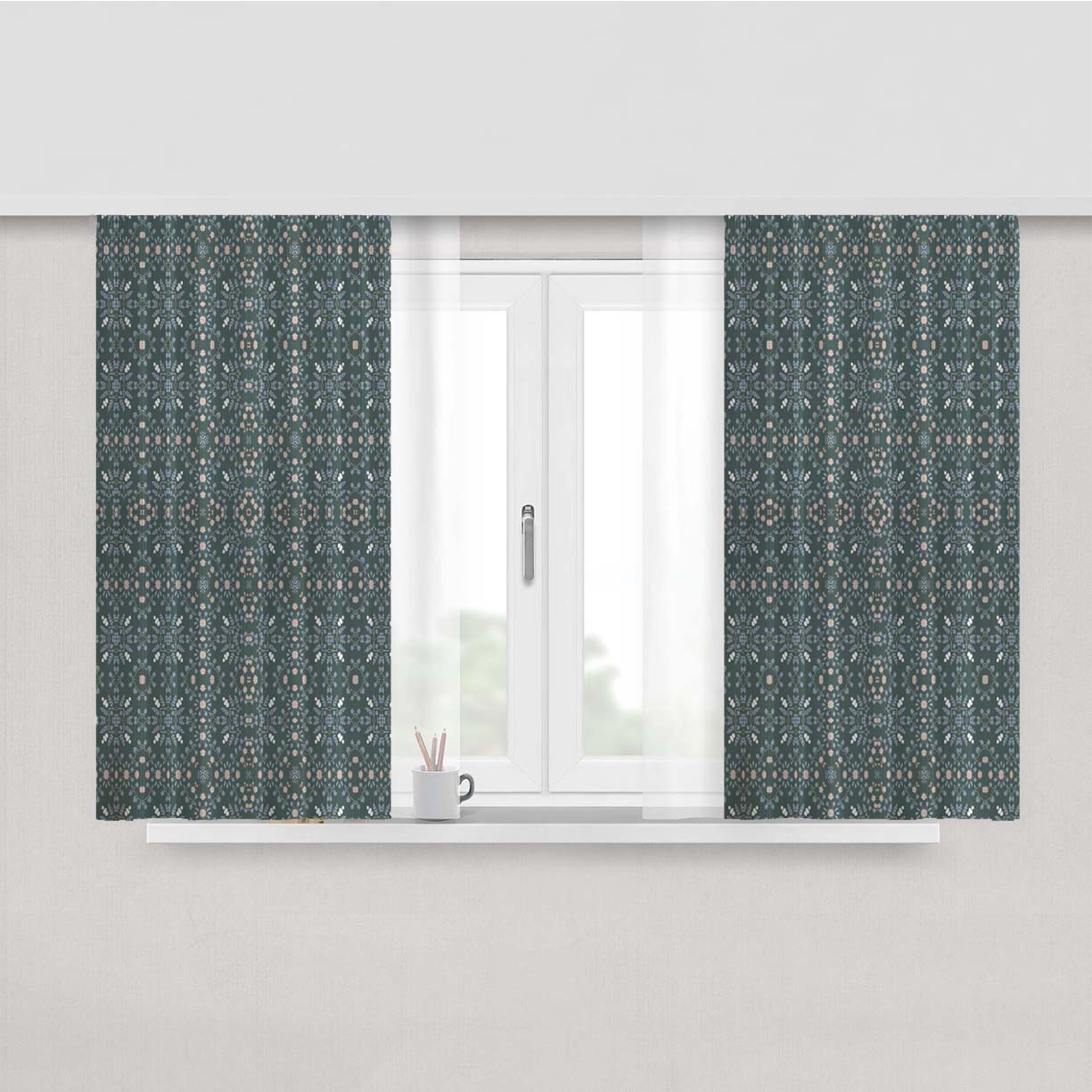 Moody Dark Blue Floral Peach Skin Window Curtains