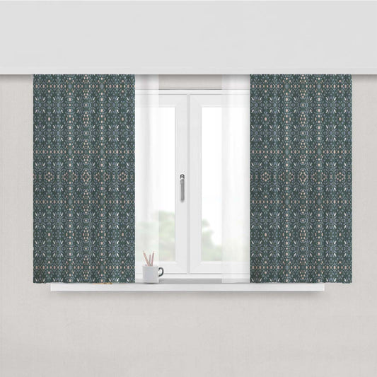 Moody Dark Blue Floral Peach Skin Window Curtains