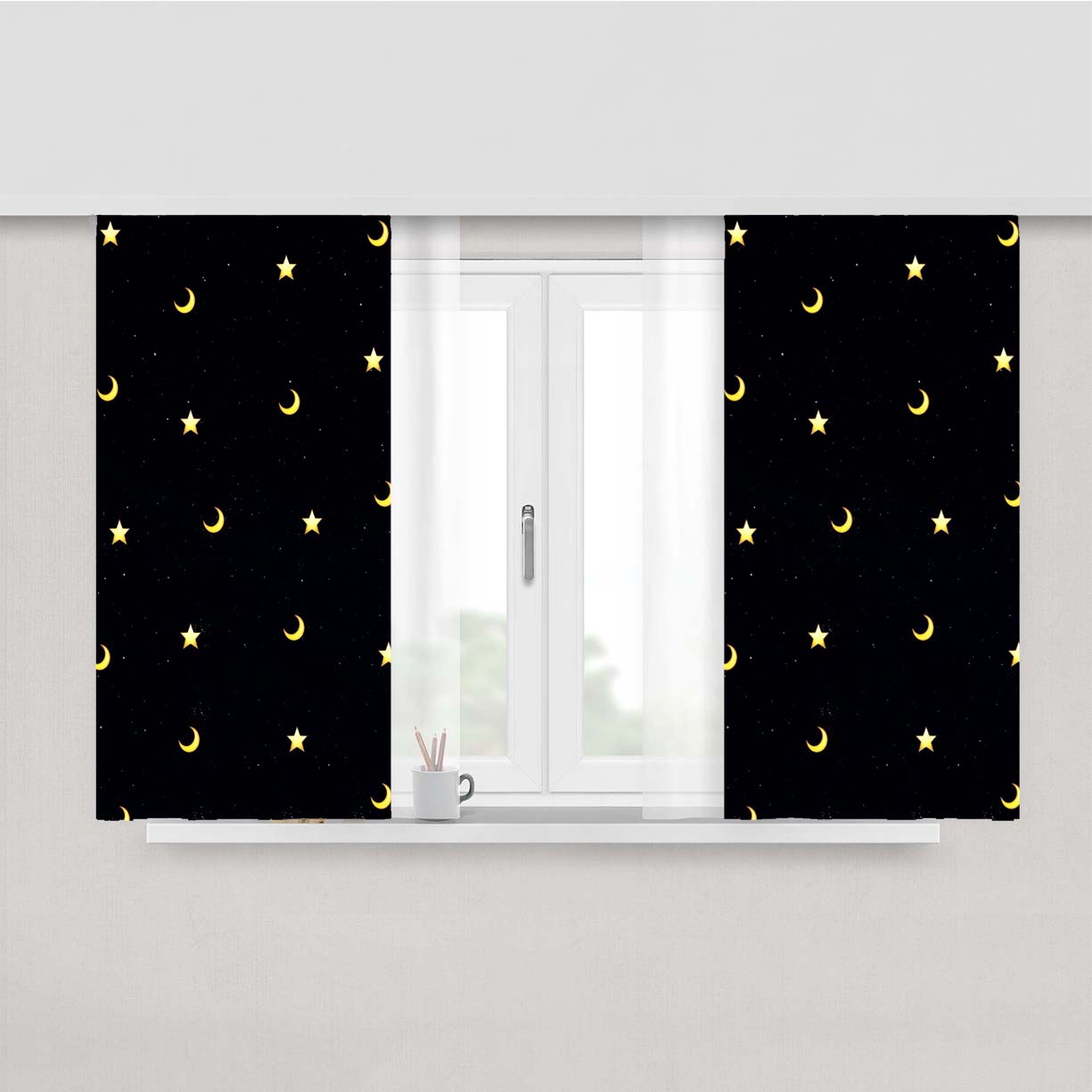 Moon And Star Pattern Peach Skin Window Curtains