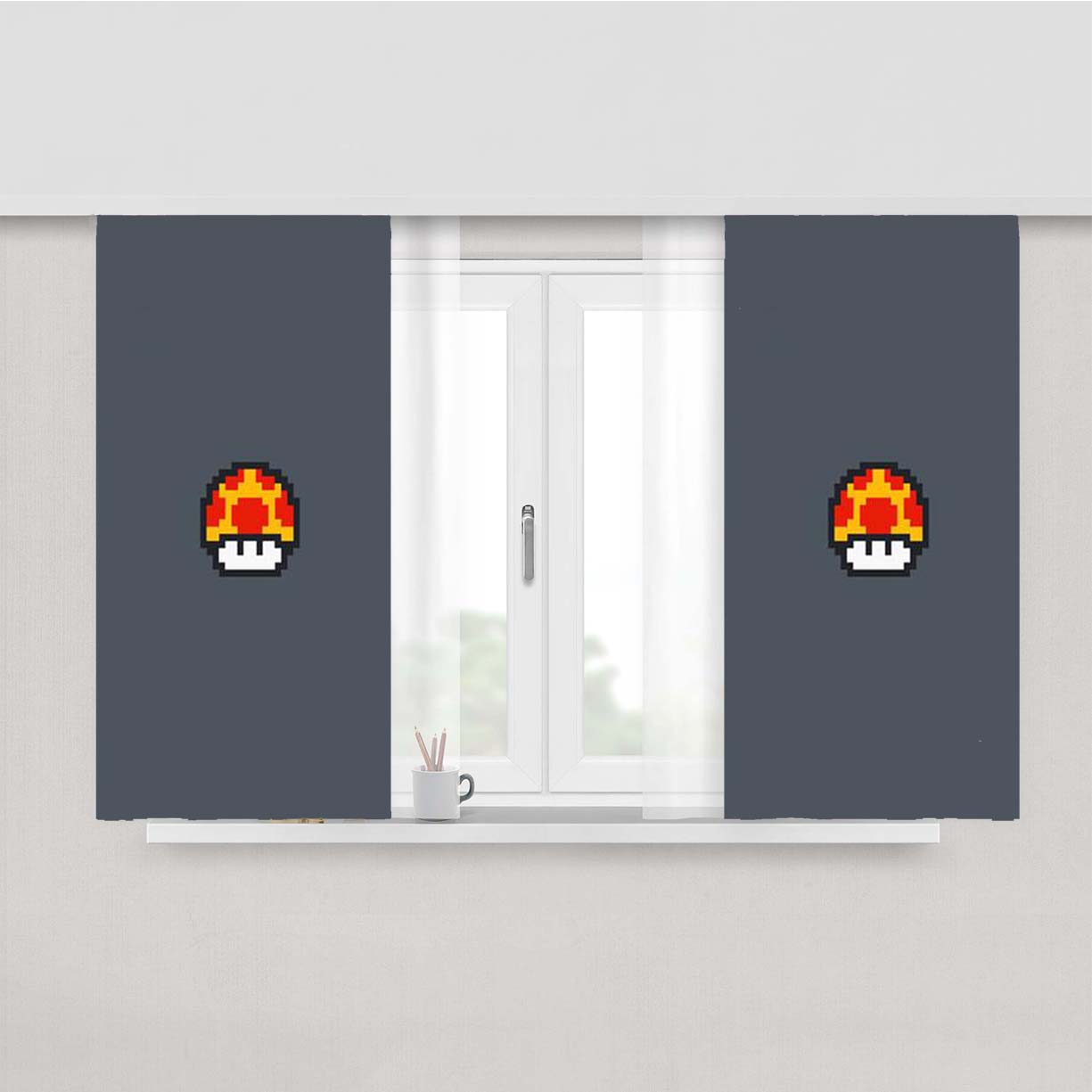 Mushroom Pixel Peach Skin Window Curtains