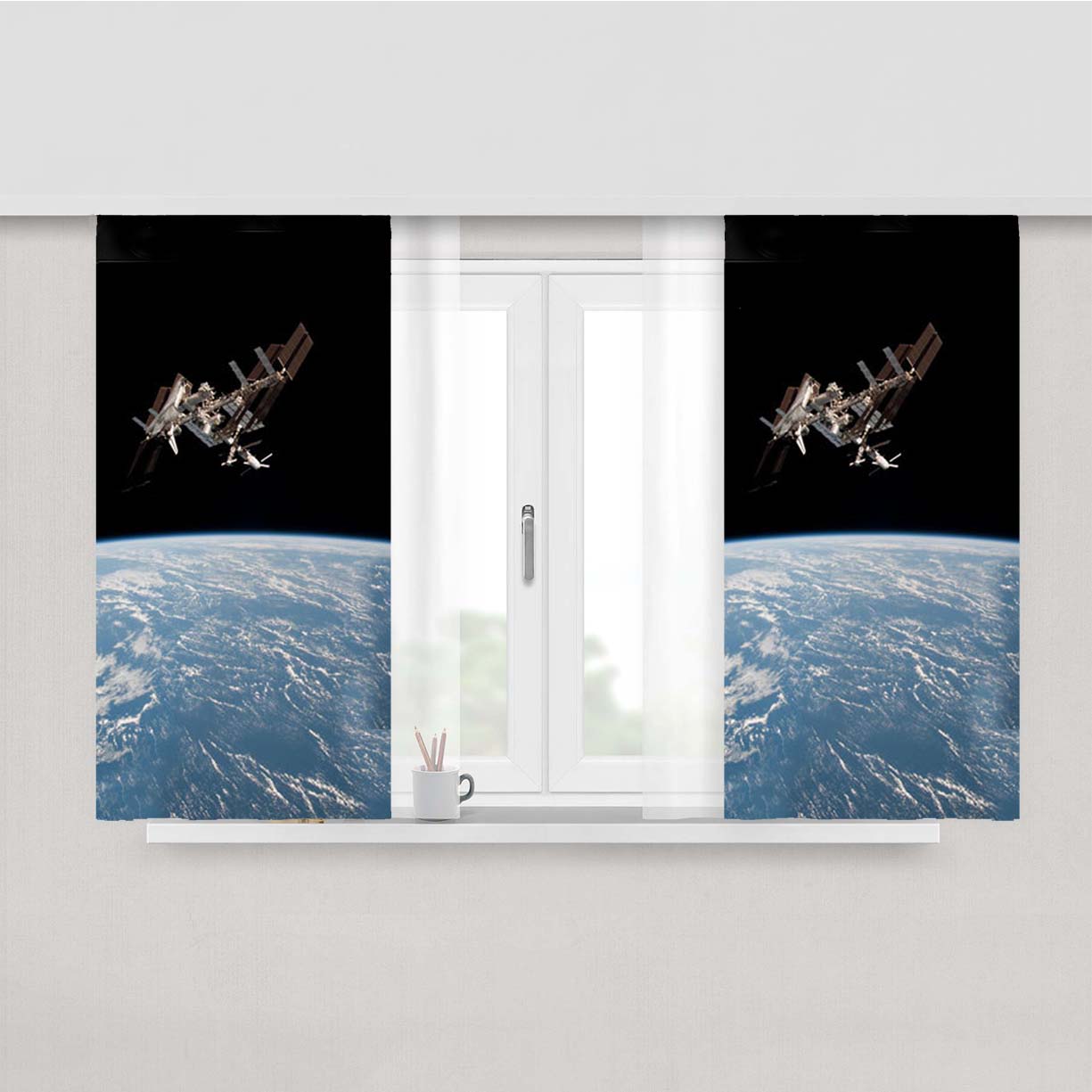 Nasa Satellite Peach Skin Window Curtains