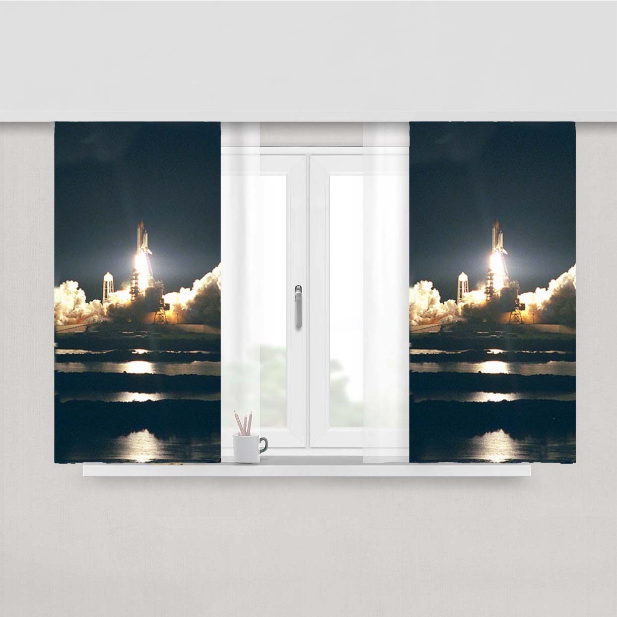 Nasa Space Shuttle Launch Take Off Peach Skin Window Curtains