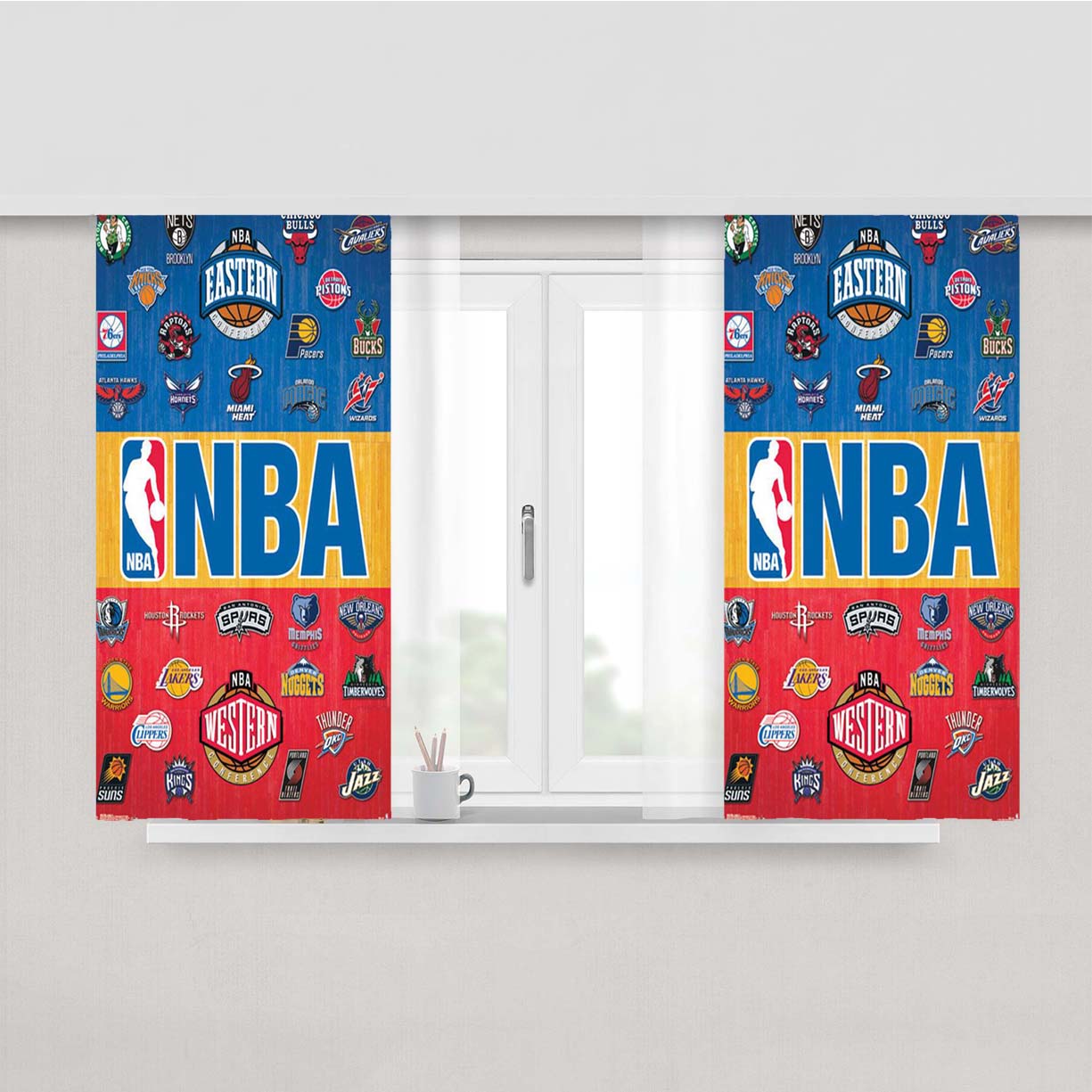 Nba National Basketball Association Logos Team Peach Skin Window Curtains