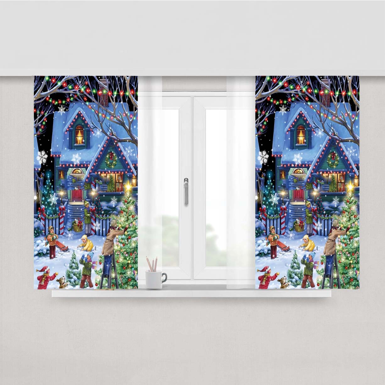 Neighborhood Christmas Decorating Peach Skin Window Curtains