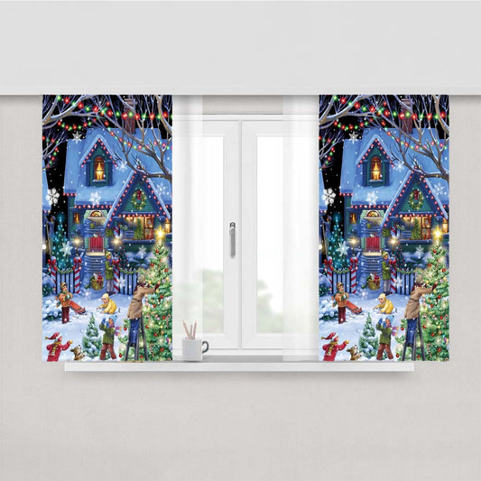 Neighborhood Christmas Decorating Peach Skin Window Curtains