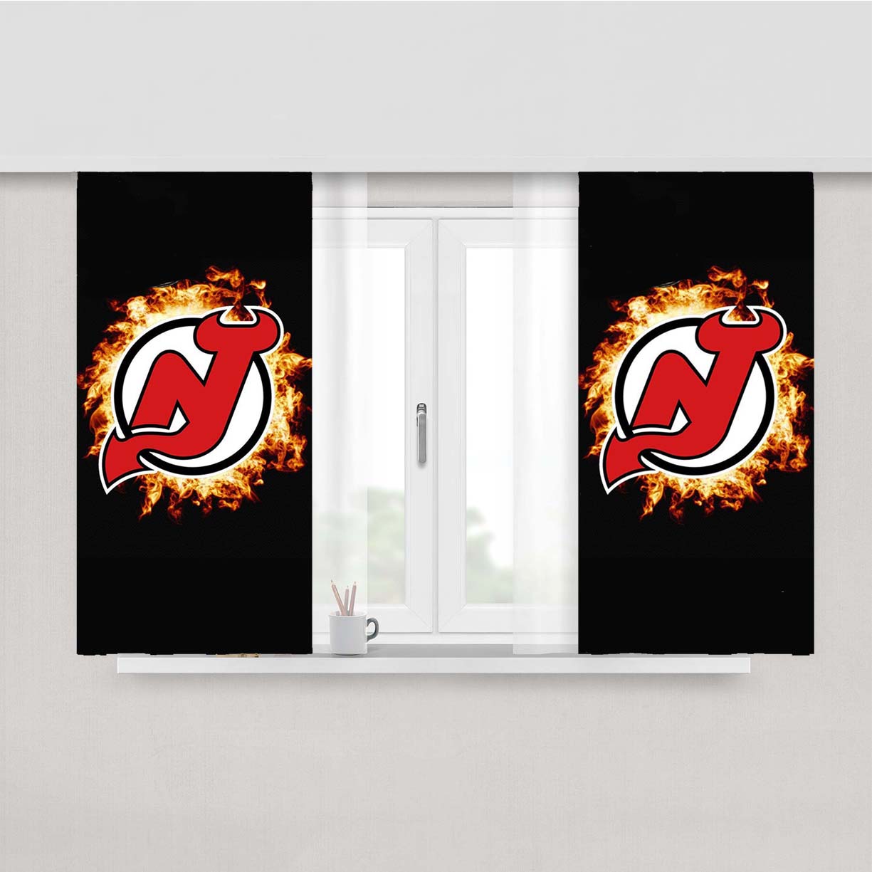 New Jersey Devils Logo Peach Skin Window Curtains