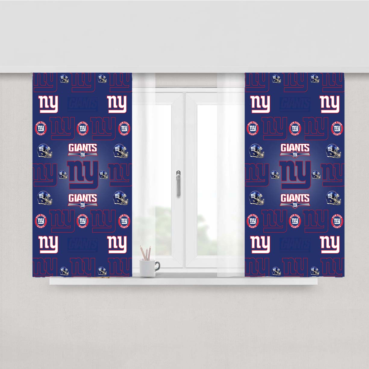 New York Giants Logo Pattern Blue Peach Skin Window Curtains