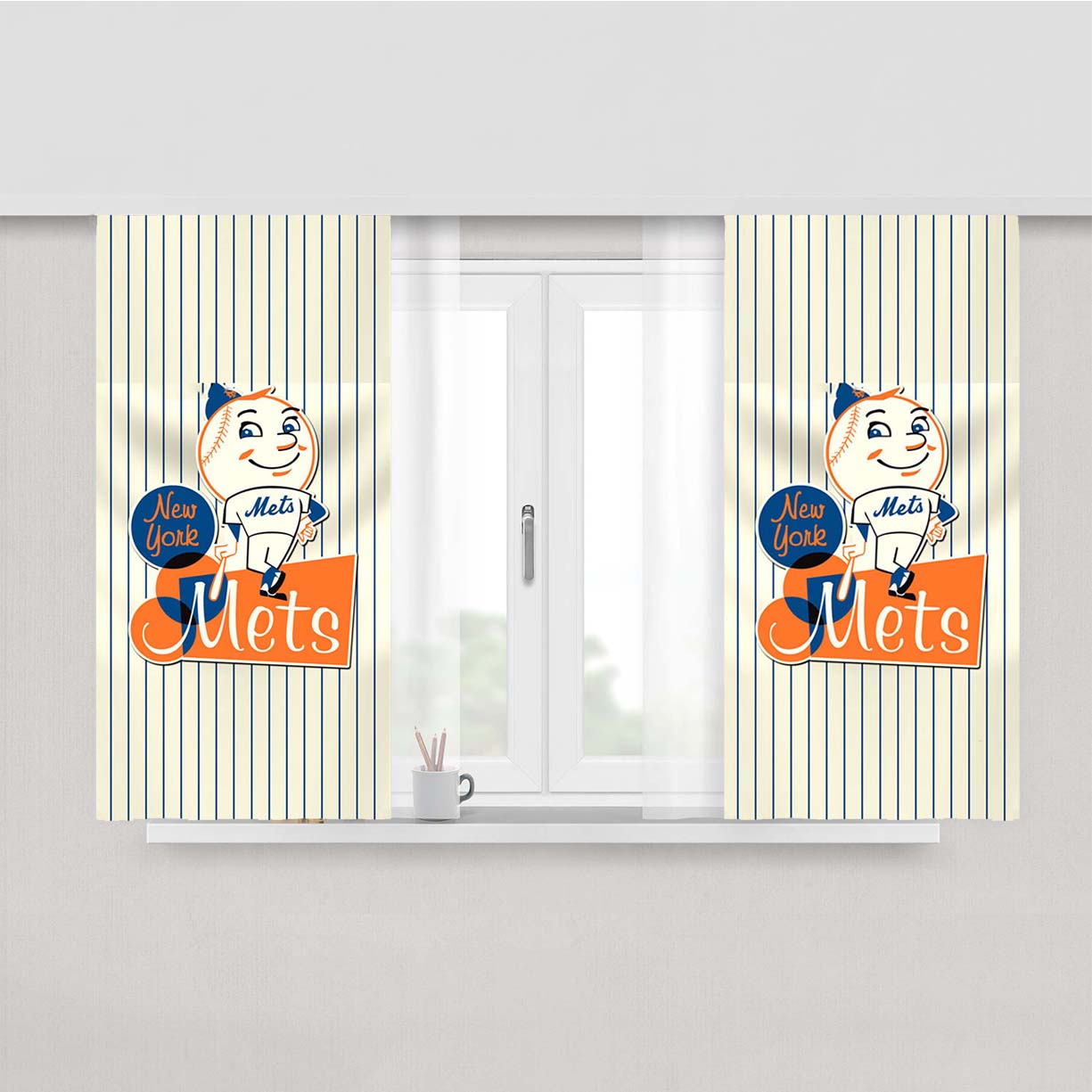 New York Mets Logo Baseball 2 Peach Skin Window Curtains