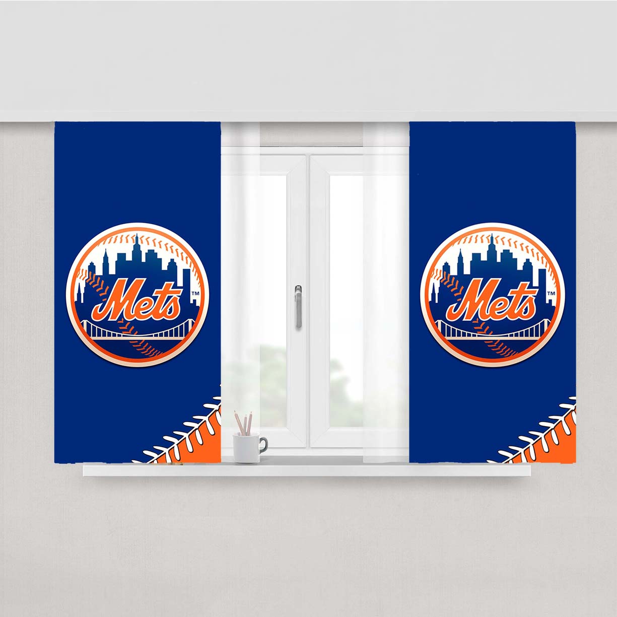 New York Mets Mlb 4 Peach Skin Window Curtains