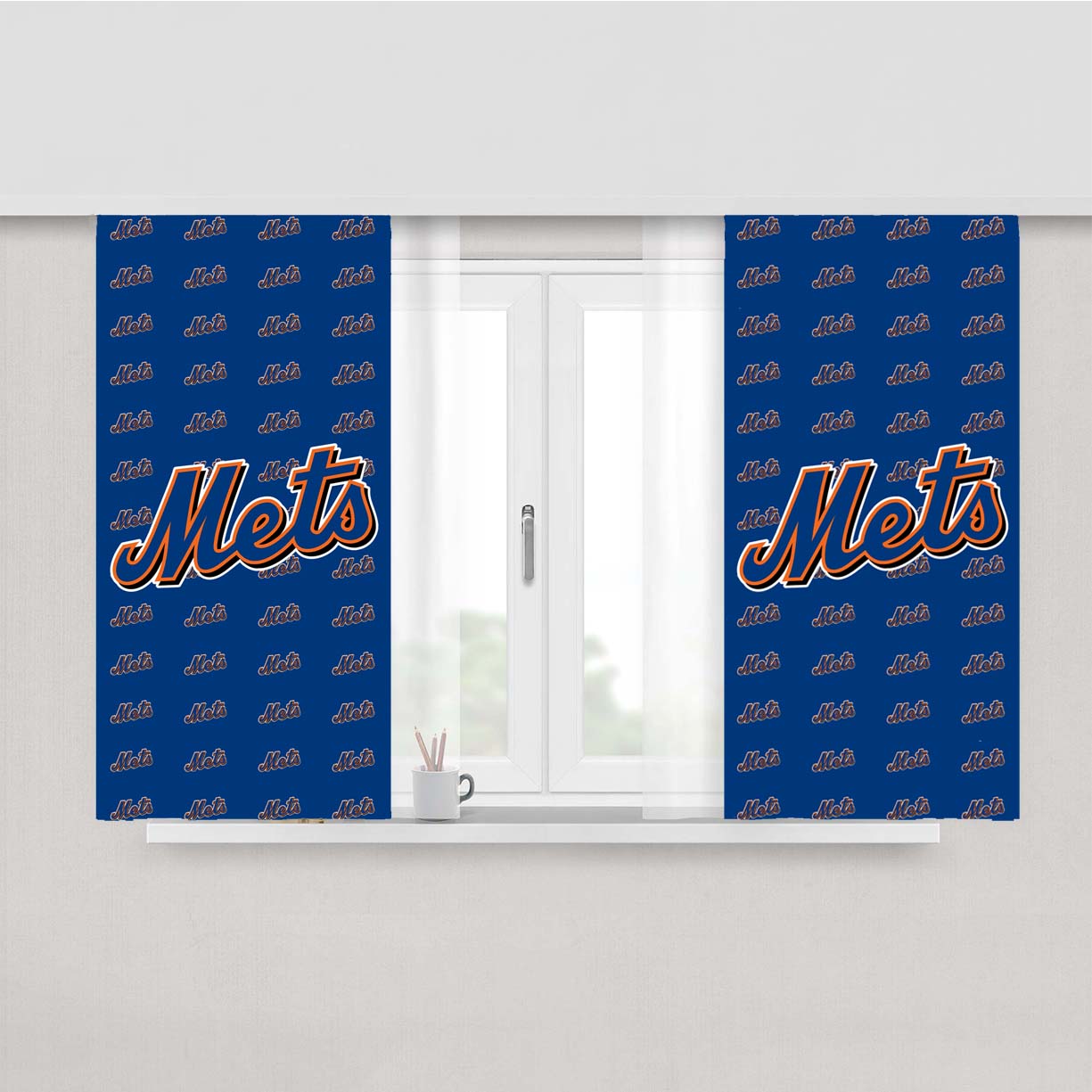 New York Mets Pattern Peach Skin Window Curtains