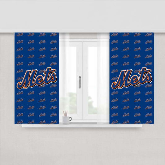 New York Mets Pattern Peach Skin Window Curtains