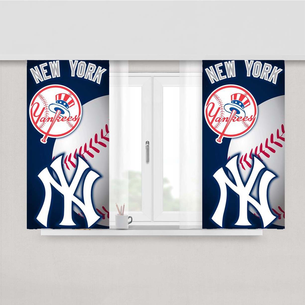 New York Yankees Logo Peach Skin Window Curtains