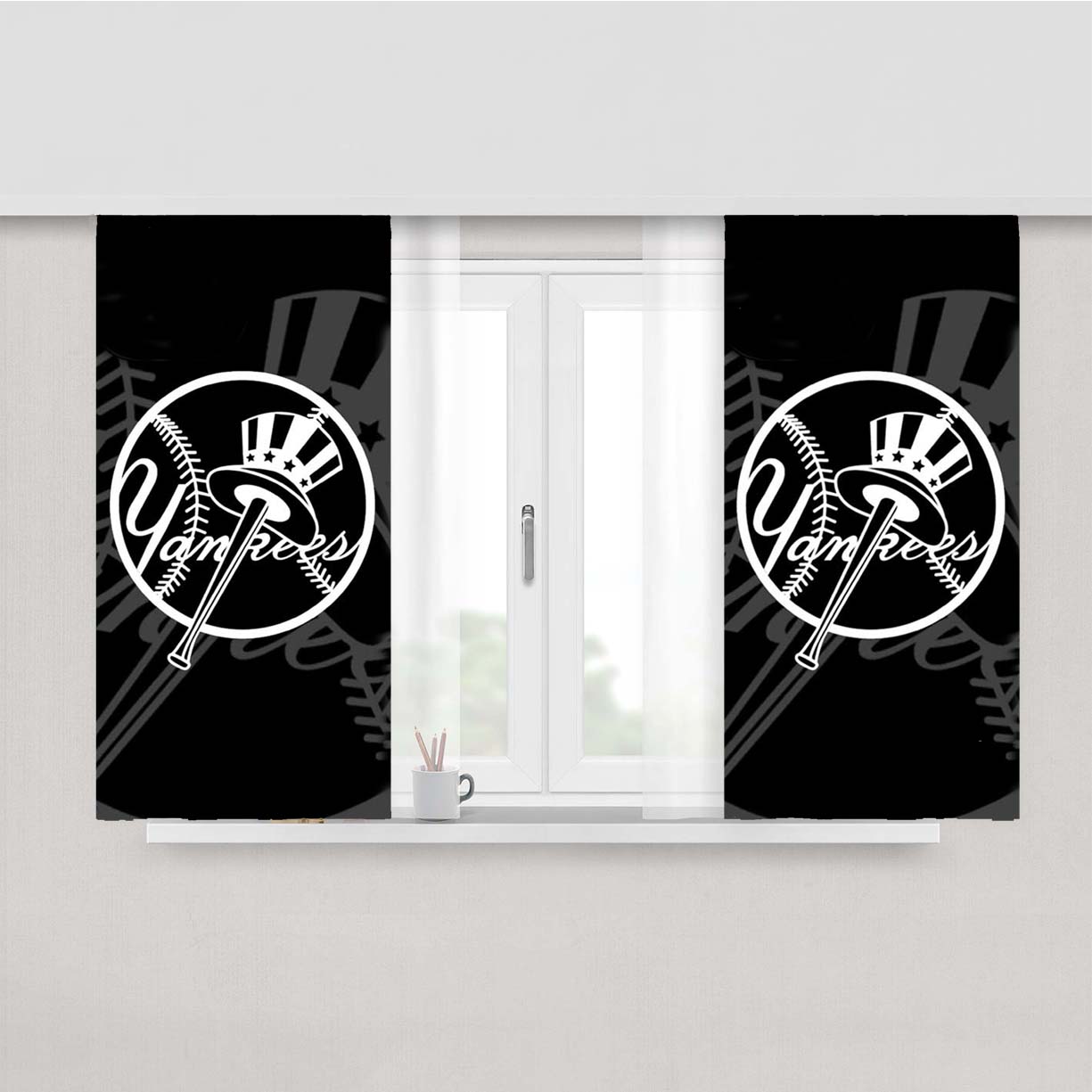 New York Yankees Unique Black And White Peach Skin Window Curtains