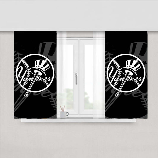 New York Yankees Unique Black And White Peach Skin Window Curtains