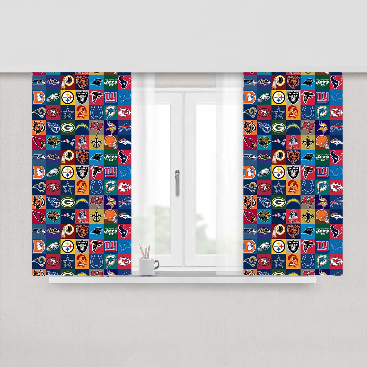 Nfl Teams Logo Collage Collection Peach Skin Window Curtains