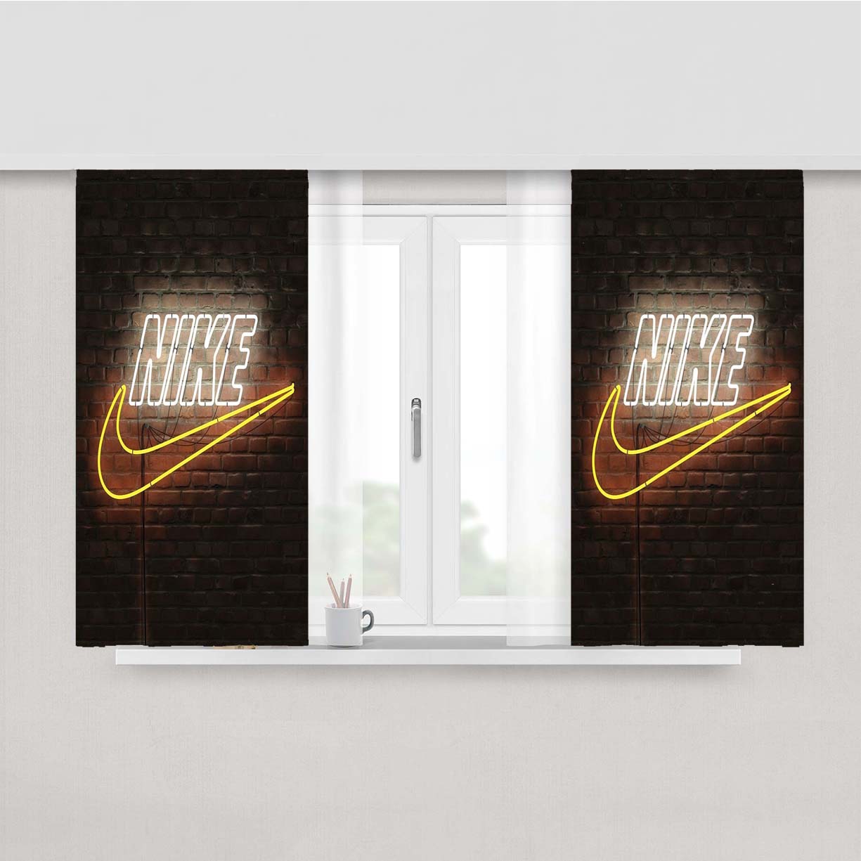 Nike 3D Art Nike 3D Art Neon Peach Skin Window Curtains