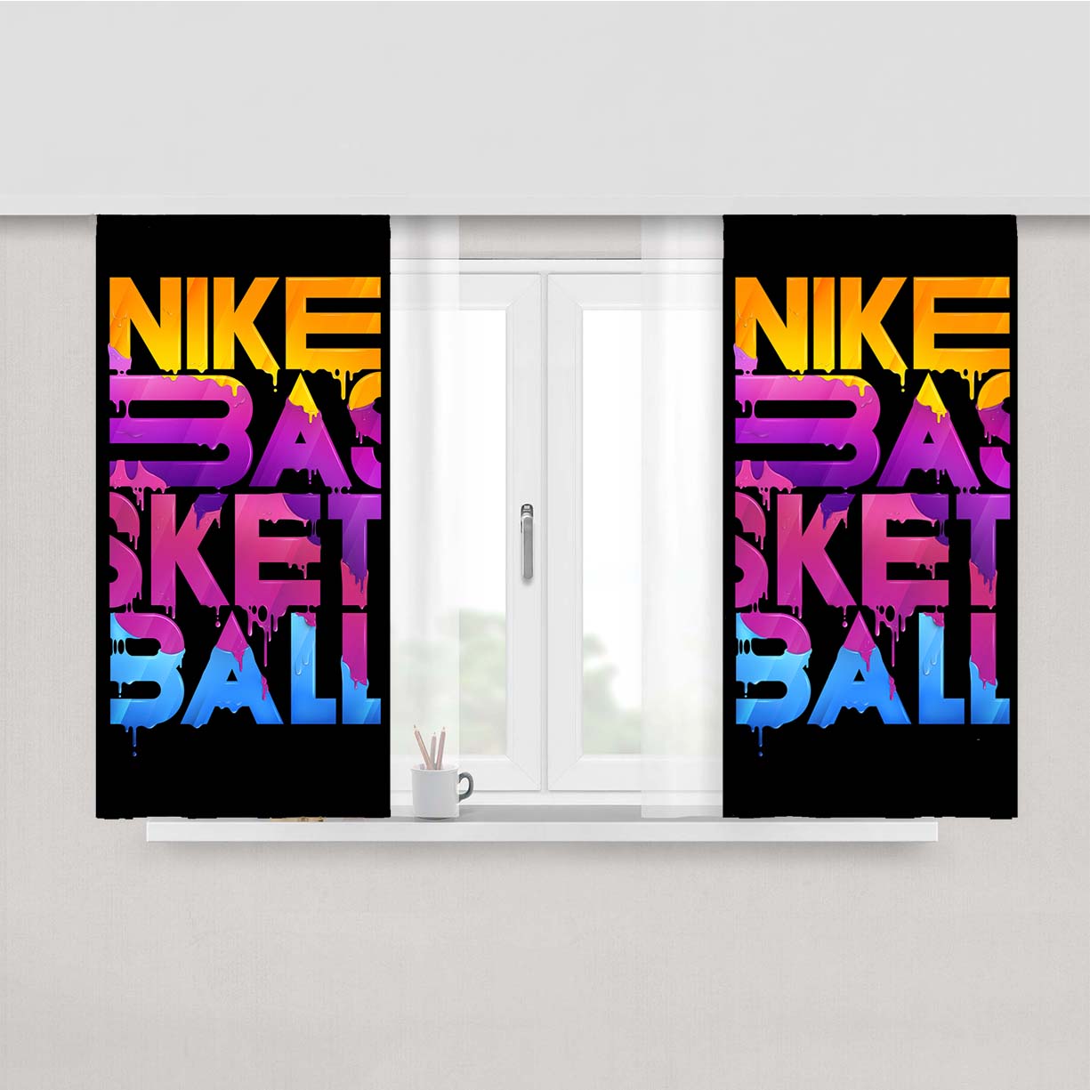 Nike Basket Ball Art Design Peach Skin Window Curtains